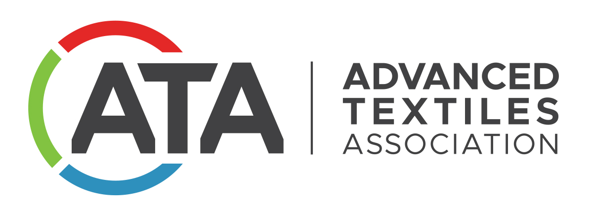 Logo featuring "ATA" in bold black letters, accompanied by colorful circular accents in red, green, and blue, with "ADVANCED TEXTILES ASSOCIATION" below.