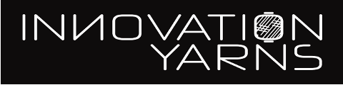 White text reading "INNOVATION YARNS" in a modern font on a black background, with a stylized yarn ball icon integrated into the design.