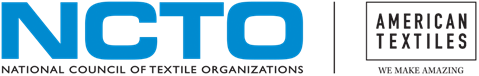 Logo featuring blue text "NCTO" and "NATIONAL COUNCIL OF TEXTILE ORGANIZATIONS" alongside "AMERICAN TEXTILES" in black, with a clean layout.