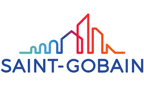 Logo featuring the text "SAINT-GOBAIN" in blue, accompanied by colorful, stylized outlines of buildings in varying heights.